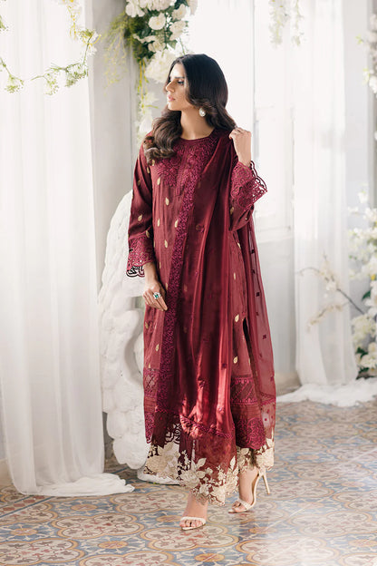 Ensembles by Azure Unstitched 3 Piece Jacquard Lawn Suit AZ24EJ IWES059 Imperial Wine - Festive Collection Brand Mafia by Zonash