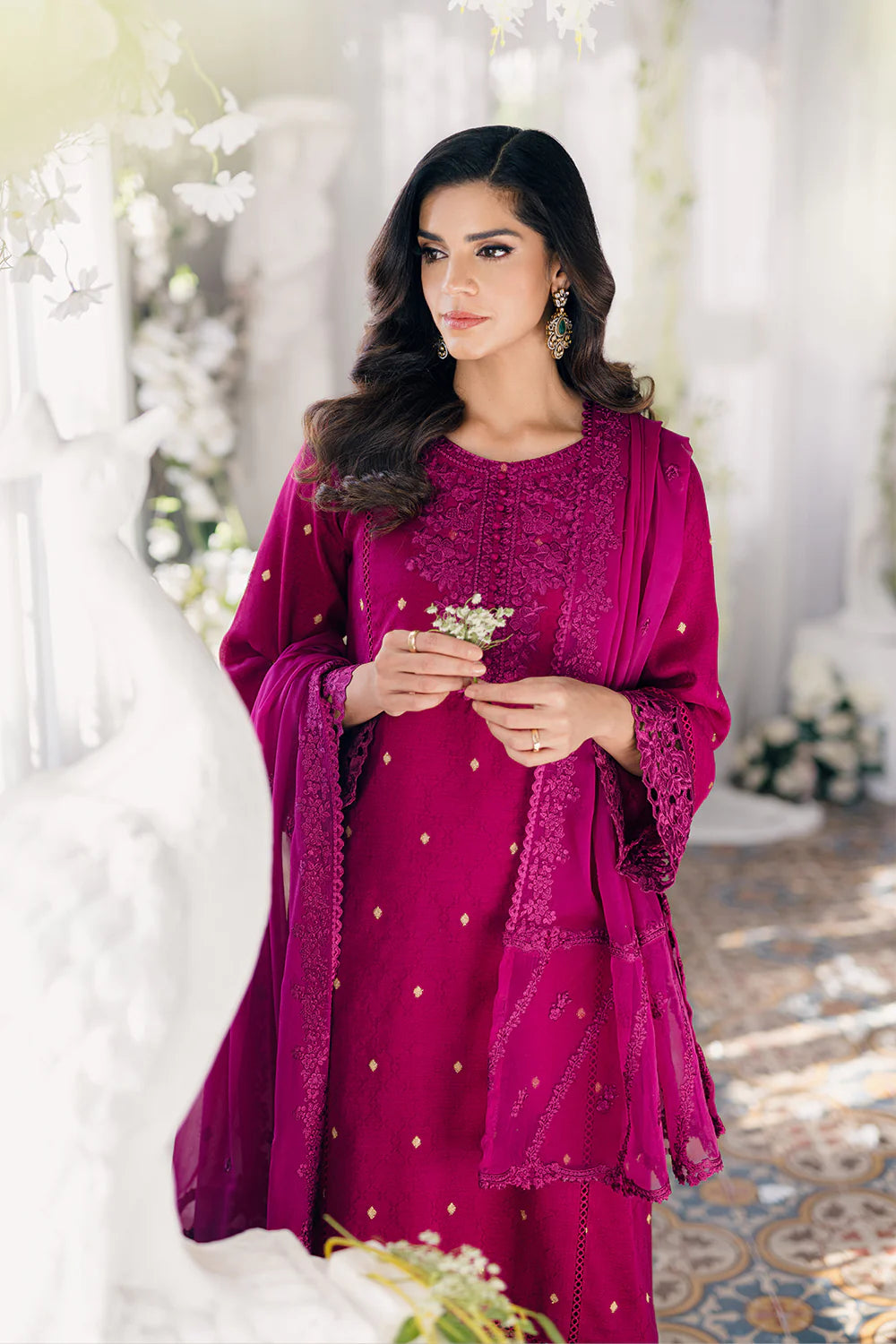 Ensembles by Azure Unstitched 3 Piece Jacquard Lawn Suit AZ24EJ PPES063 Petunia Plum - Festive Collection Brand Mafia by Zonash