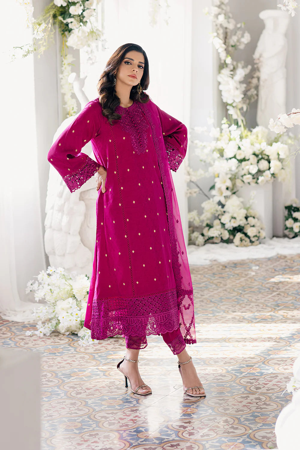 Ensembles by Azure Unstitched 3 Piece Jacquard Lawn Suit AZ24EJ PPES063 Petunia Plum - Festive Collection Brand Mafia by Zonash