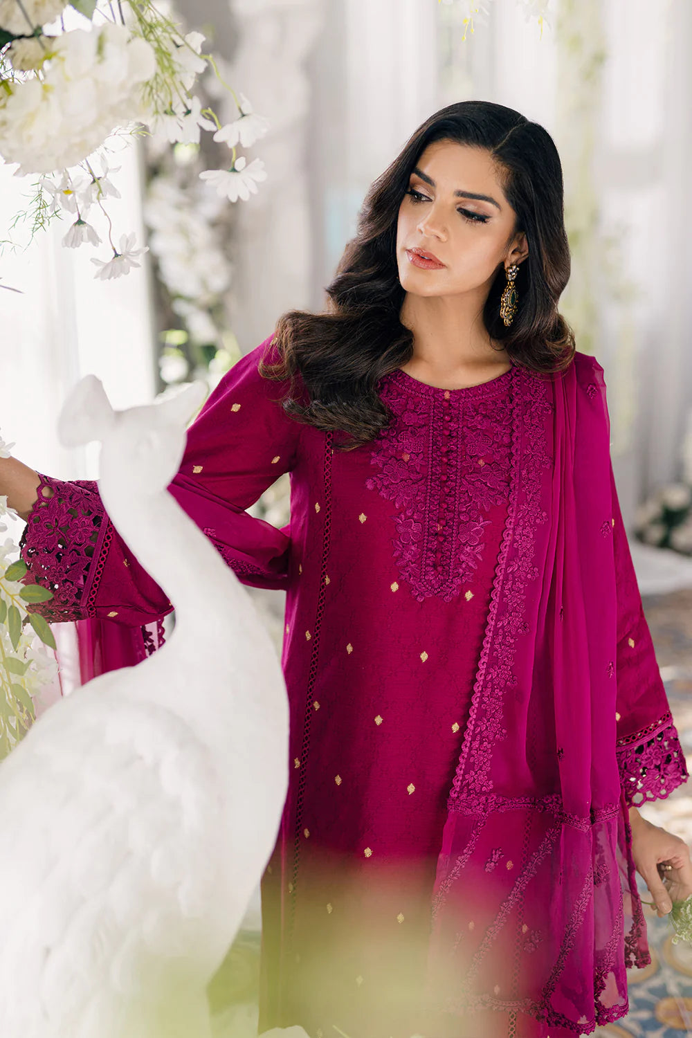 Ensembles by Azure Unstitched 3 Piece Jacquard Lawn Suit AZ24EJ PPES063 Petunia Plum - Festive Collection Brand Mafia by Zonash