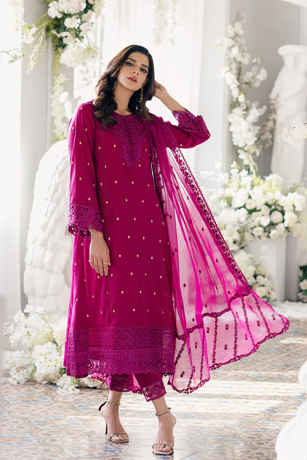 Ensembles by Azure Unstitched 3 Piece Jacquard Lawn Suit AZ24EJ PPES063 Petunia Plum - Festive Collection Brand Mafia by Zonash