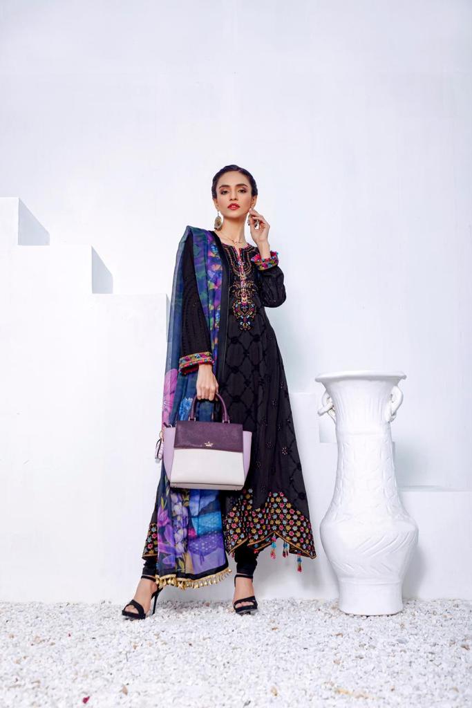 Ghazal By HadiaEman Unstitched 3 Piece Embroidered Chikankari Lawn Suit SDF-HE-Black - Summer Collection Brand Mafia by Zonash