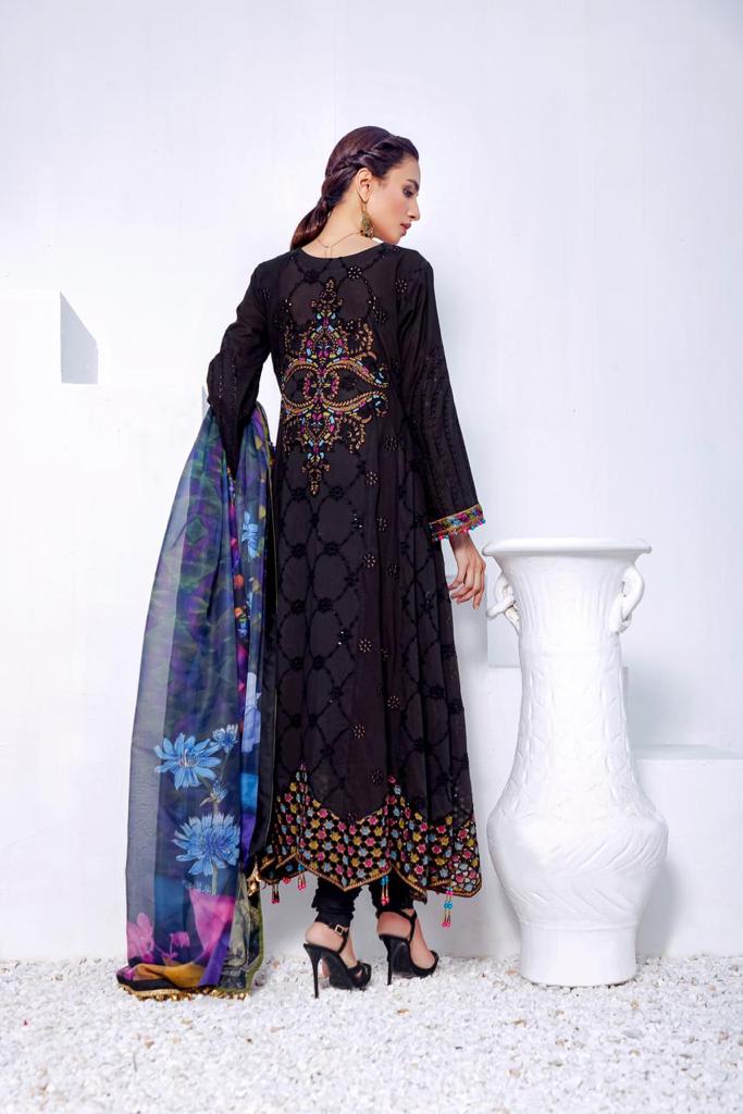 Ghazal By HadiaEman Unstitched 3 Piece Embroidered Chikankari Lawn Suit SDF-HE-Black - Summer Collection Brand Mafia by Zonash