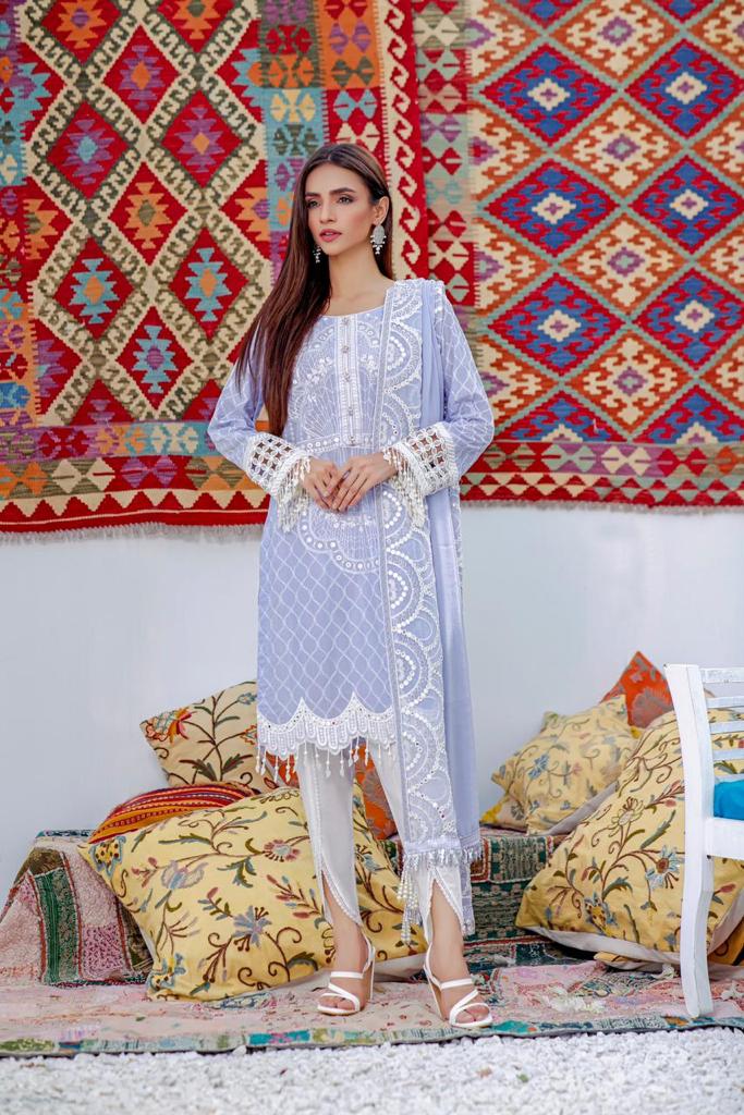 Ghazal By HadiaEman Unstitched 3 Piece Embroidered Chikankari Lawn Suit SDF-HE-Purple - Summer Collection