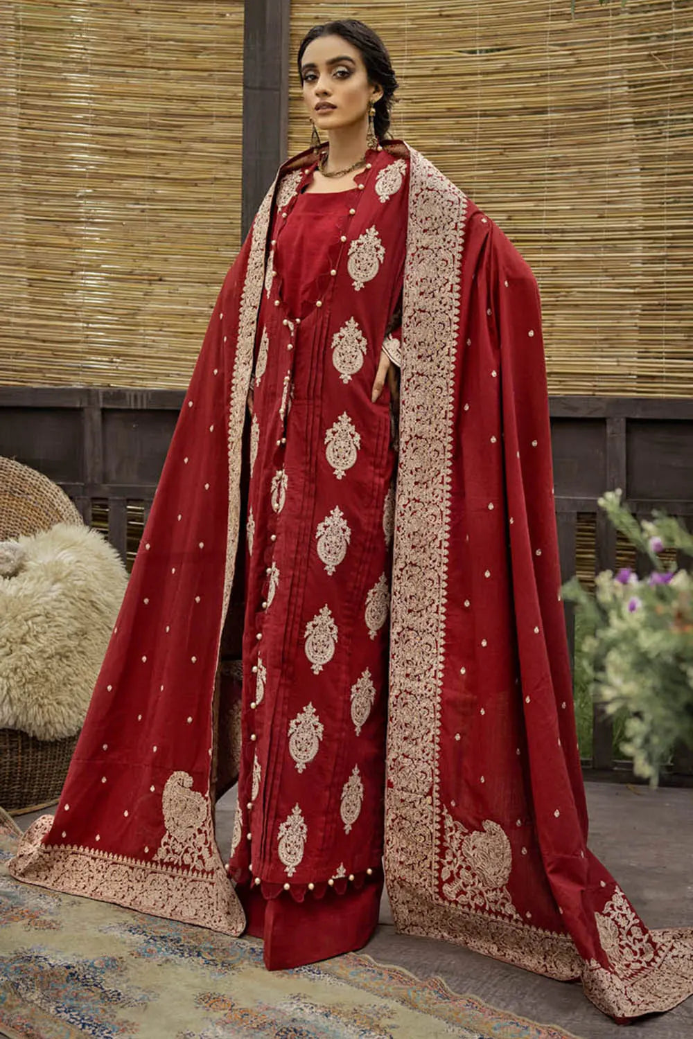 Gul Ahmed 3pc Khaddar Suit Heavy Embroidered Shawl with Plain FronK-22062 - Winter Collection Brand Mafia by Zonash