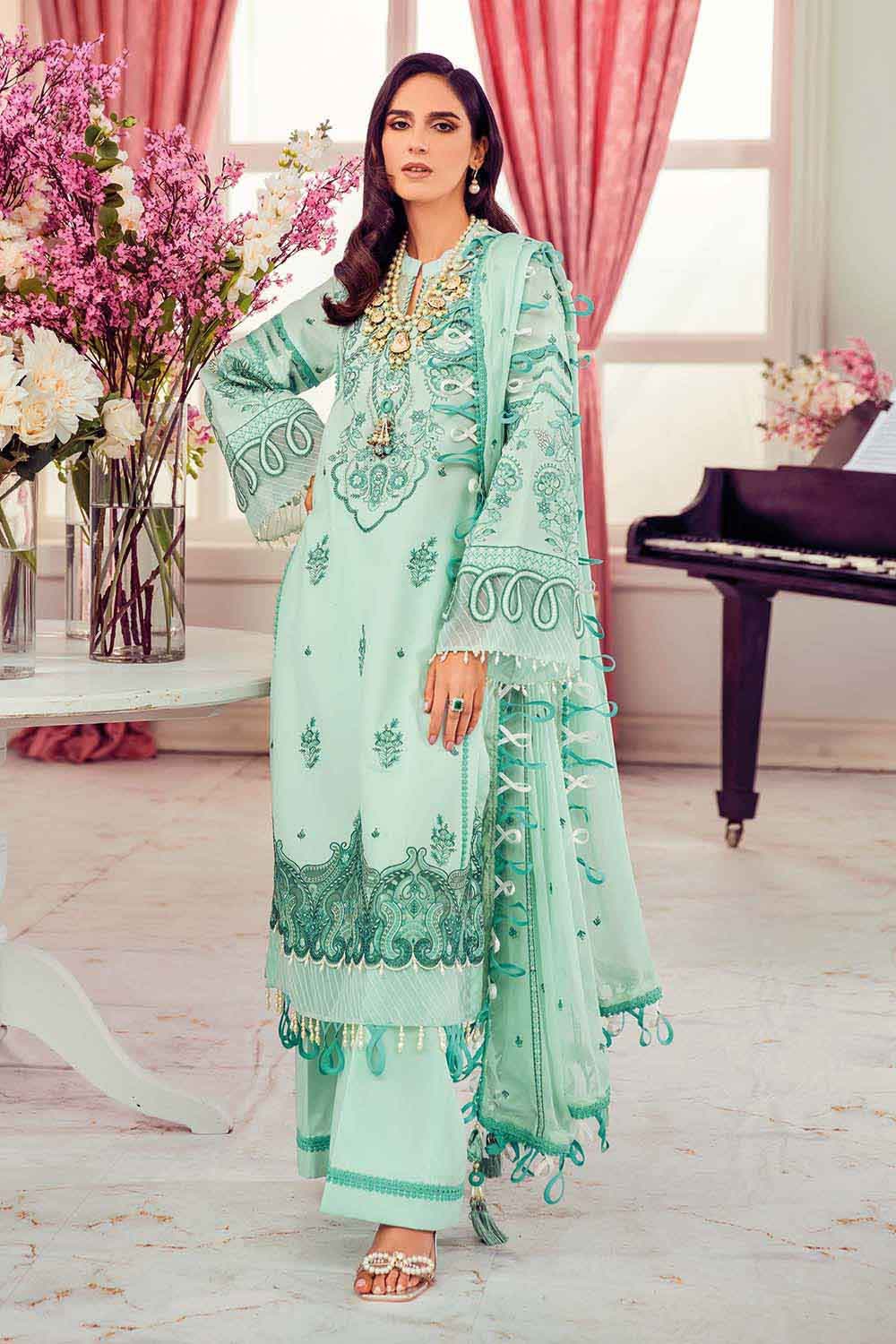 Gul Ahmed Premium Unstiched 3Pc Embroidered Swiss Voil Suit LSV-22009 - Summer Collection Brand Mafia by Zonash