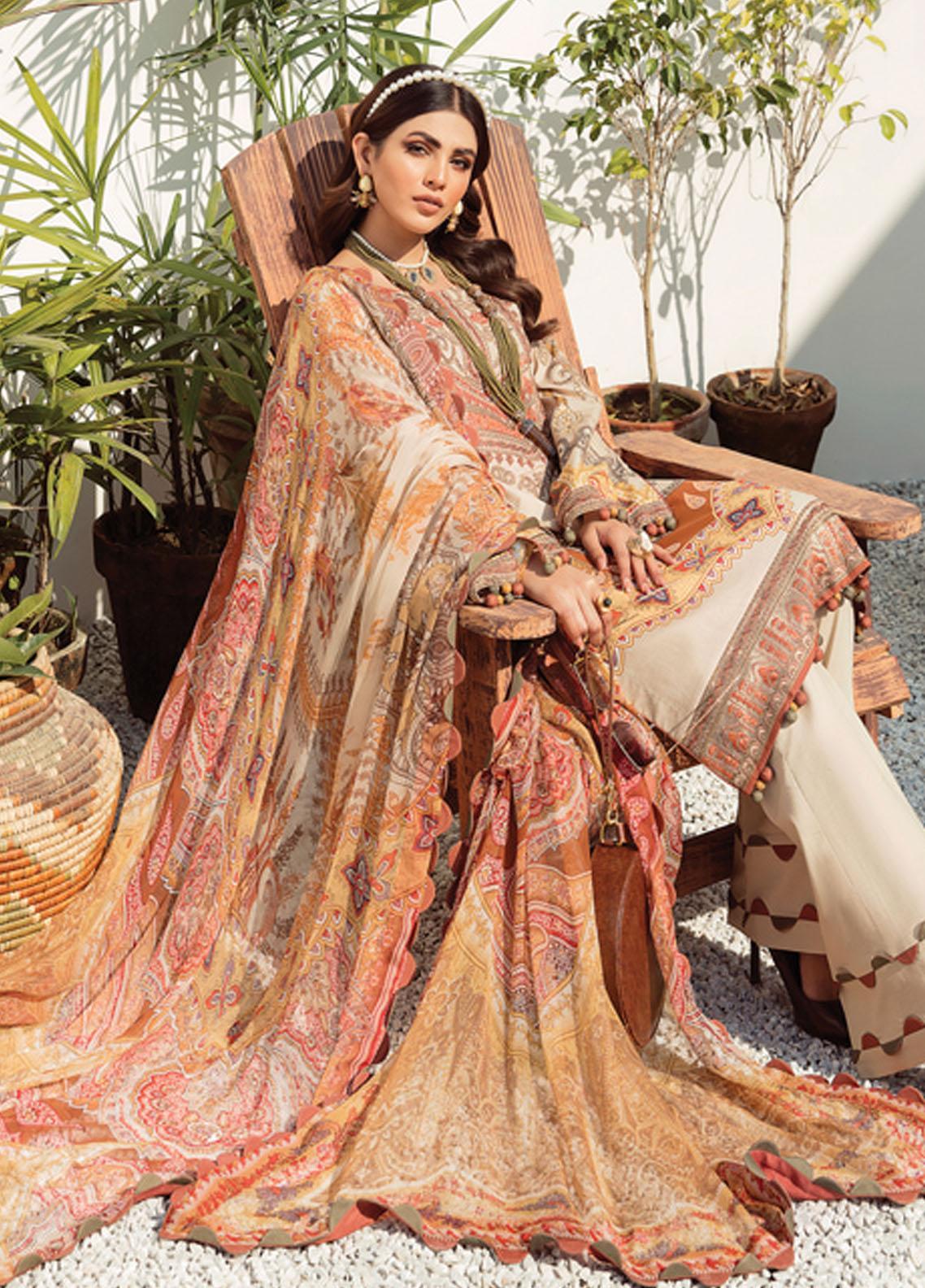 Gulaal Unstitched 3 Piece Embroidered Lawn Suit GL22L-1 DUNE (12) - Summer Collection Brand Mafia by Zonash