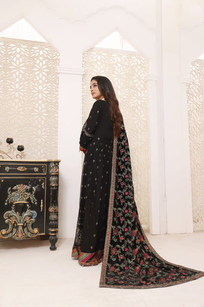 Hadia Eman Unstitched 3 Piece Embroidered Chiffon Suit HE23EV D-03-Black - Festive Collection Brand Mafia by Zonash