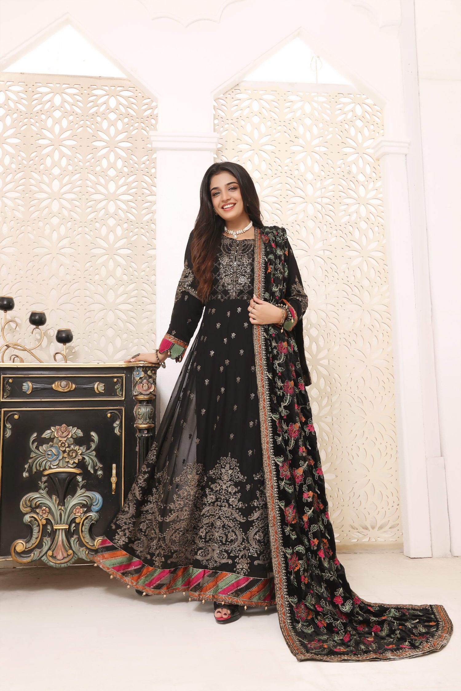 Hadia Eman Unstitched 3 Piece Embroidered Chiffon Suit HE23EV D-03-Black - Festive Collection Brand Mafia by Zonash