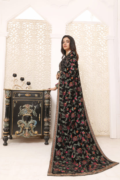 Hadia Eman Unstitched 3 Piece Embroidered Chiffon Suit HE23EV D-03-Black - Festive Collection Brand Mafia by Zonash