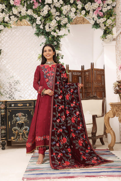 Hadia Eman Unstitched 3 Piece Embroidered Chiffon Suit HE23EV D-05 - Festive Collection