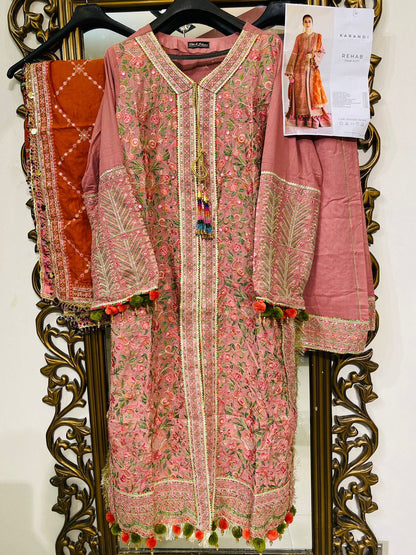 Hussain Rehar Stitched 3 Piece Embroidered Karandi Suit HR22 Rehab - Winter Collection Brand Mafia by Zonash