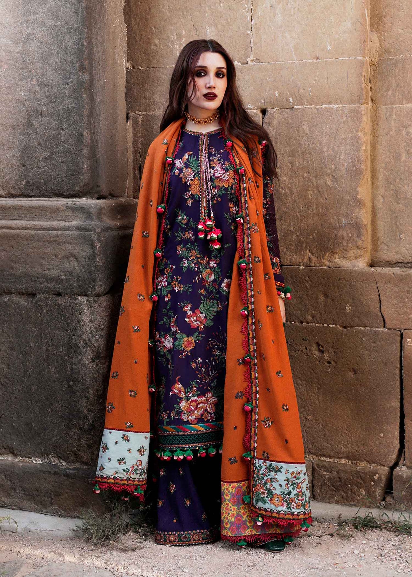 Hussain Rehar Unstitched 3 Piece Embroidered Karandi Suit HR23EKW - Amethyst - Winter Collection Brand Mafia by Zonash