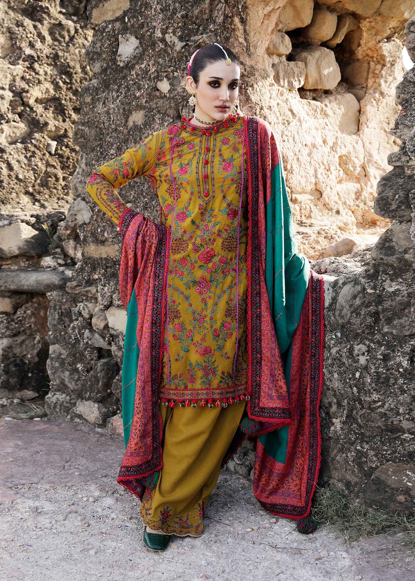 Hussain Rehar Unstitched 3 Piece Embroidered Karandi Suit HR23EKW - Aureate - Winter Collection Brand Mafia by Zonash