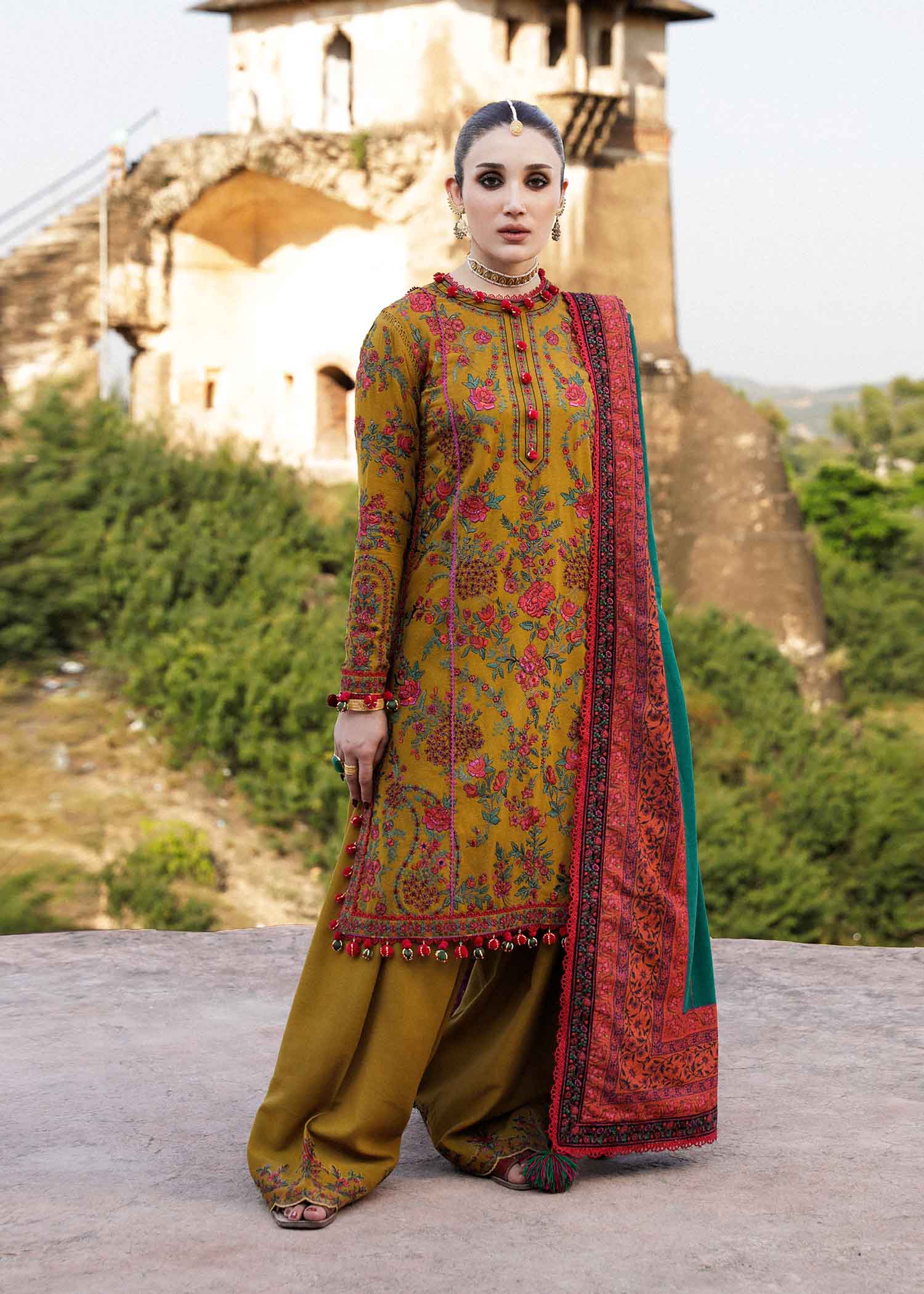 Hussain Rehar Unstitched 3 Piece Embroidered Karandi Suit HR23EKW - Aureate - Winter Collection Brand Mafia by Zonash