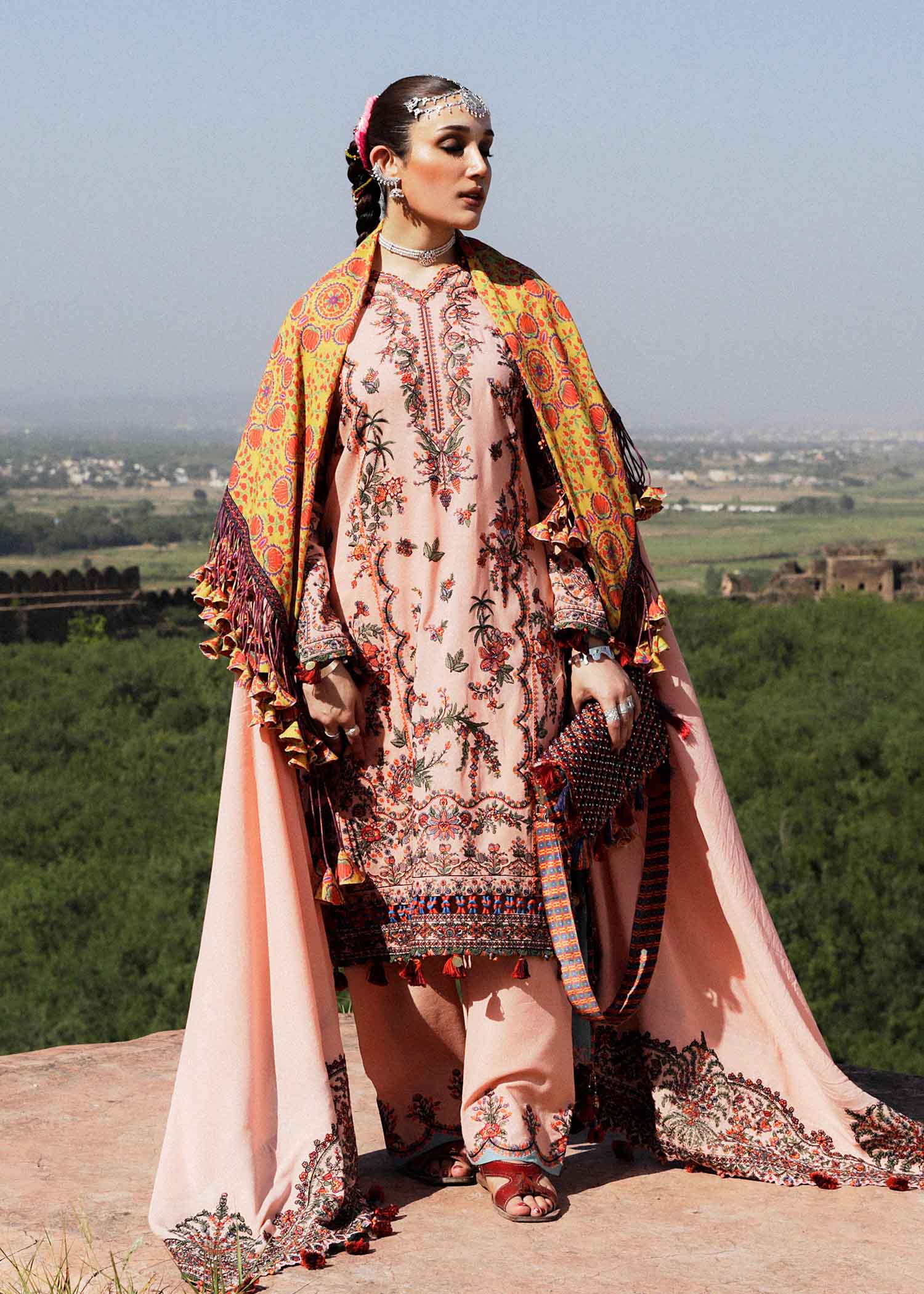 Hussain Rehar Unstitched 3 Piece Embroidered Karandi Suit HR23EKW - Calla lily - Winter Collection Brand Mafia by Zonash