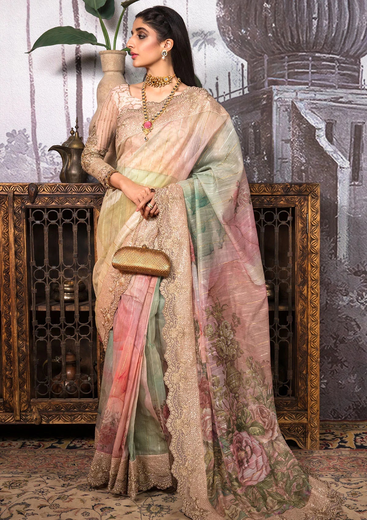 Jahan Aara By Nayab Unstitched Embroidered Saree NB23JA NS-001 Dhanak - Premium Collection Brand Mafia by Zonash