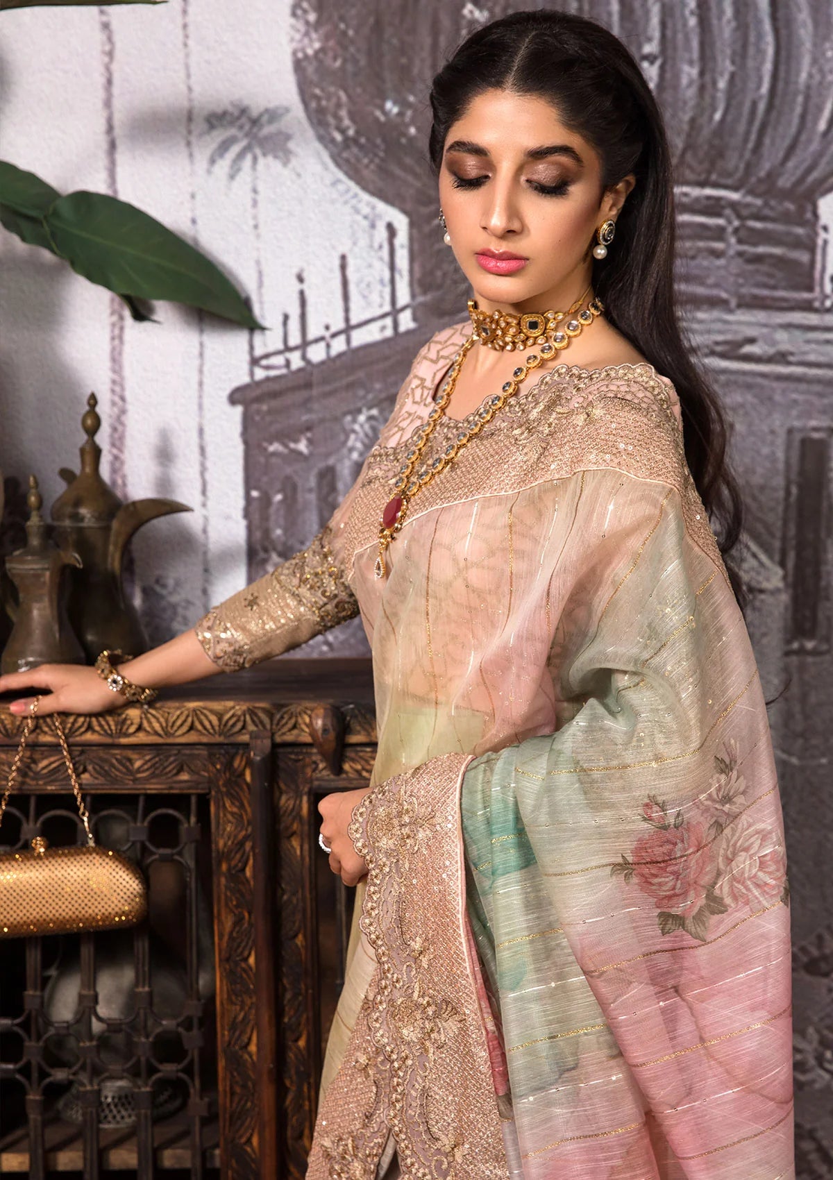 Jahan Aara By Nayab Unstitched Embroidered Saree NB23JA NS-001 Dhanak - Premium Collection Brand Mafia by Zonash