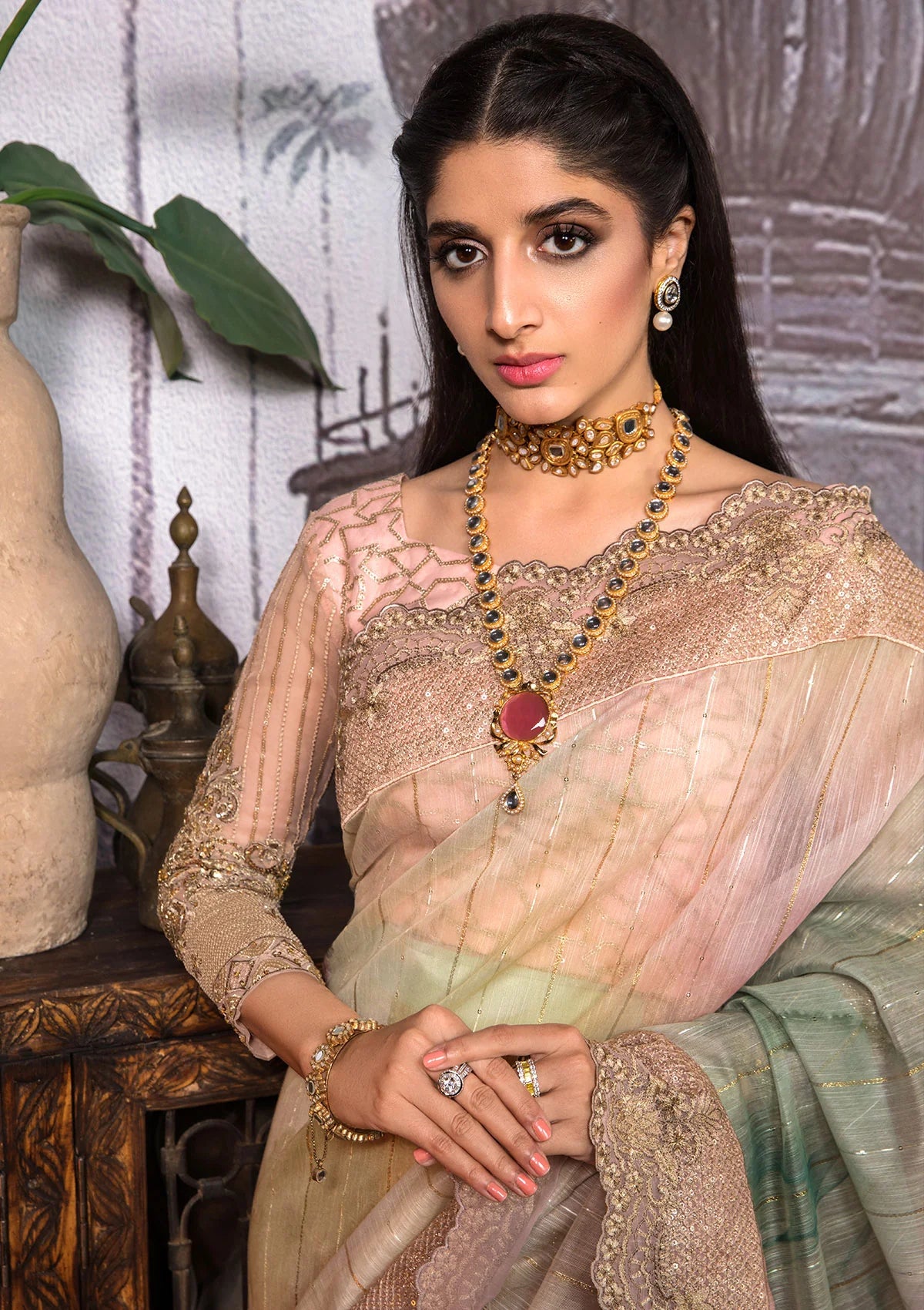 Jahan Aara By Nayab Unstitched Embroidered Saree NB23JA NS-001 Dhanak - Premium Collection Brand Mafia by Zonash