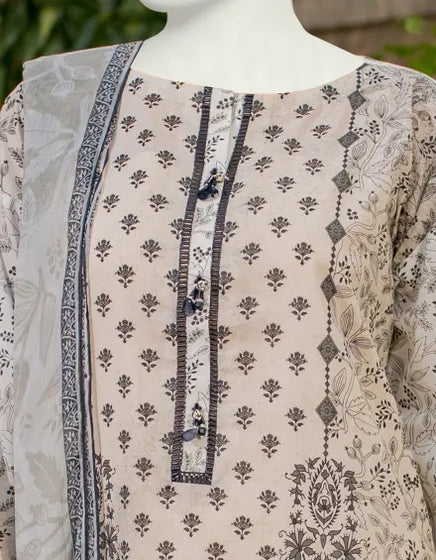 Junaid Jamshed Unstitched 3 Piece Printed Lawn Suit JLAWN-S-23-518 - BLACK-WHITE - Festive Collection