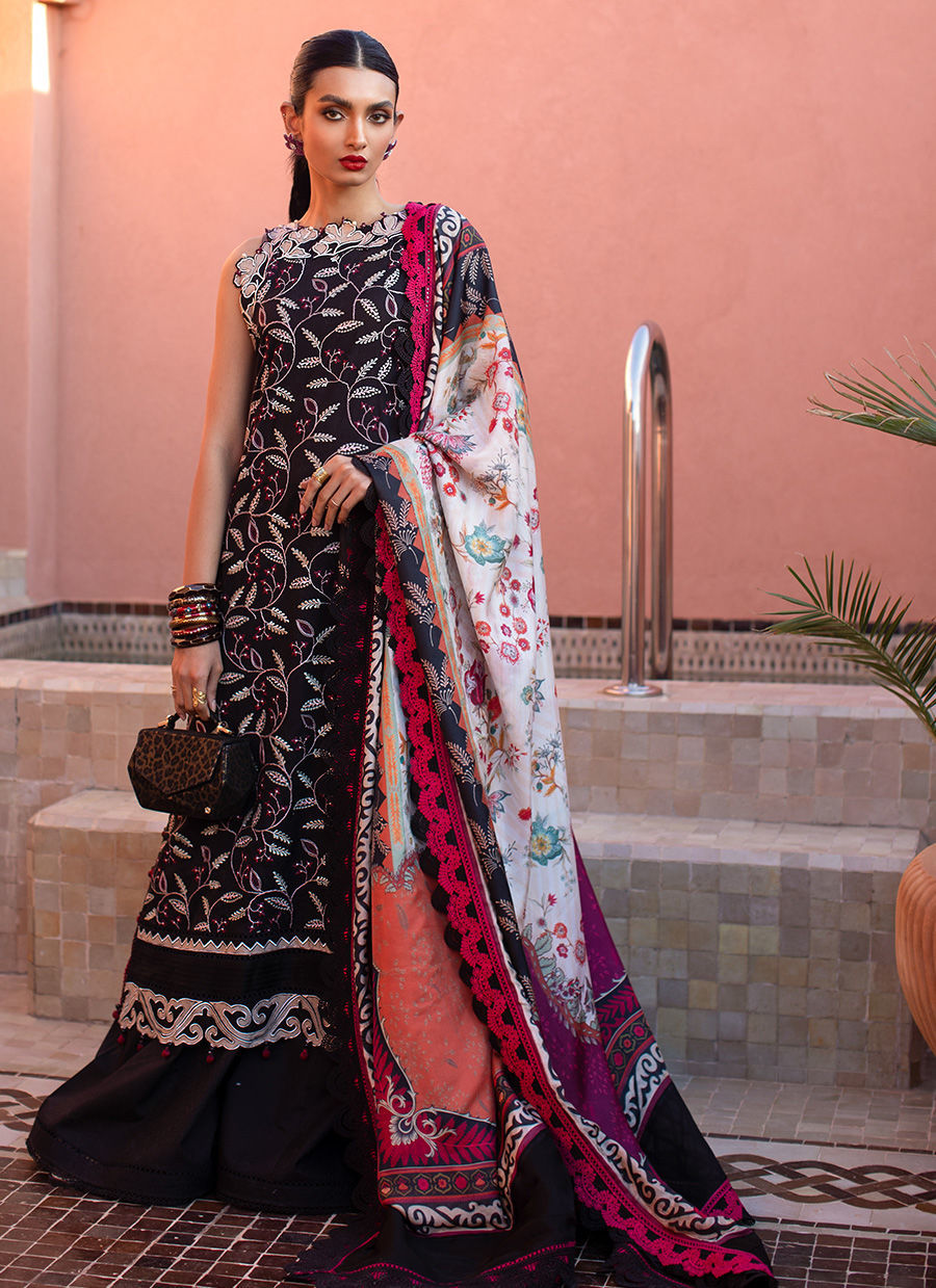 Kesh By Farah Talib Aziz Stitched 3 Piece Embroidered Lawn Suit FTA23-08 Noir Souq - Luxury Formal Collection Brand Mafia by Zonash