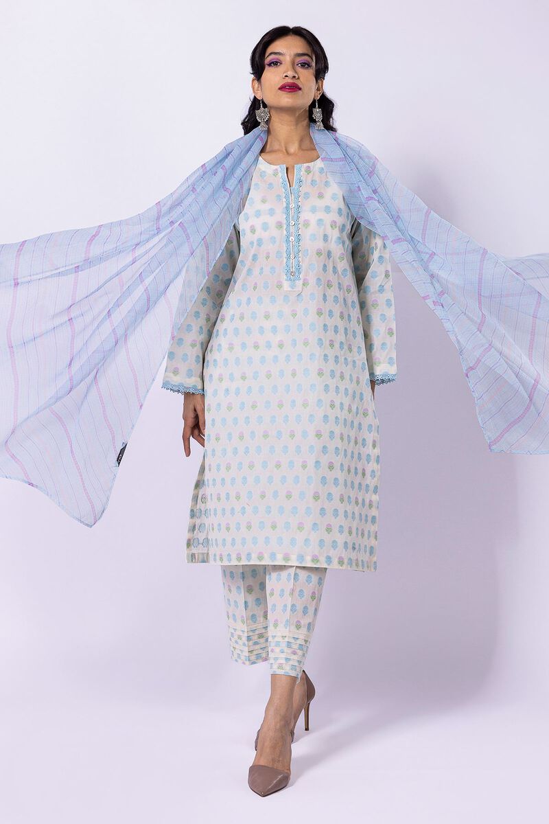 Khaadi Unstitched 3 Piece Embroidered Jacquard Suit - Vol 1 - AJ22303 - White Spring - Summer Lawn Brand Mafia by Zonash