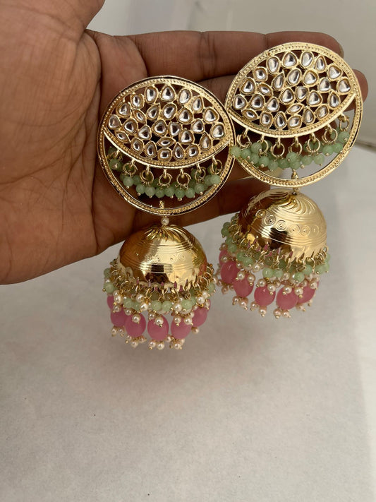 Latest Kundan Jhumkis With Beautiful Powder Color Beads E-25 Brand Mafia by Zonash