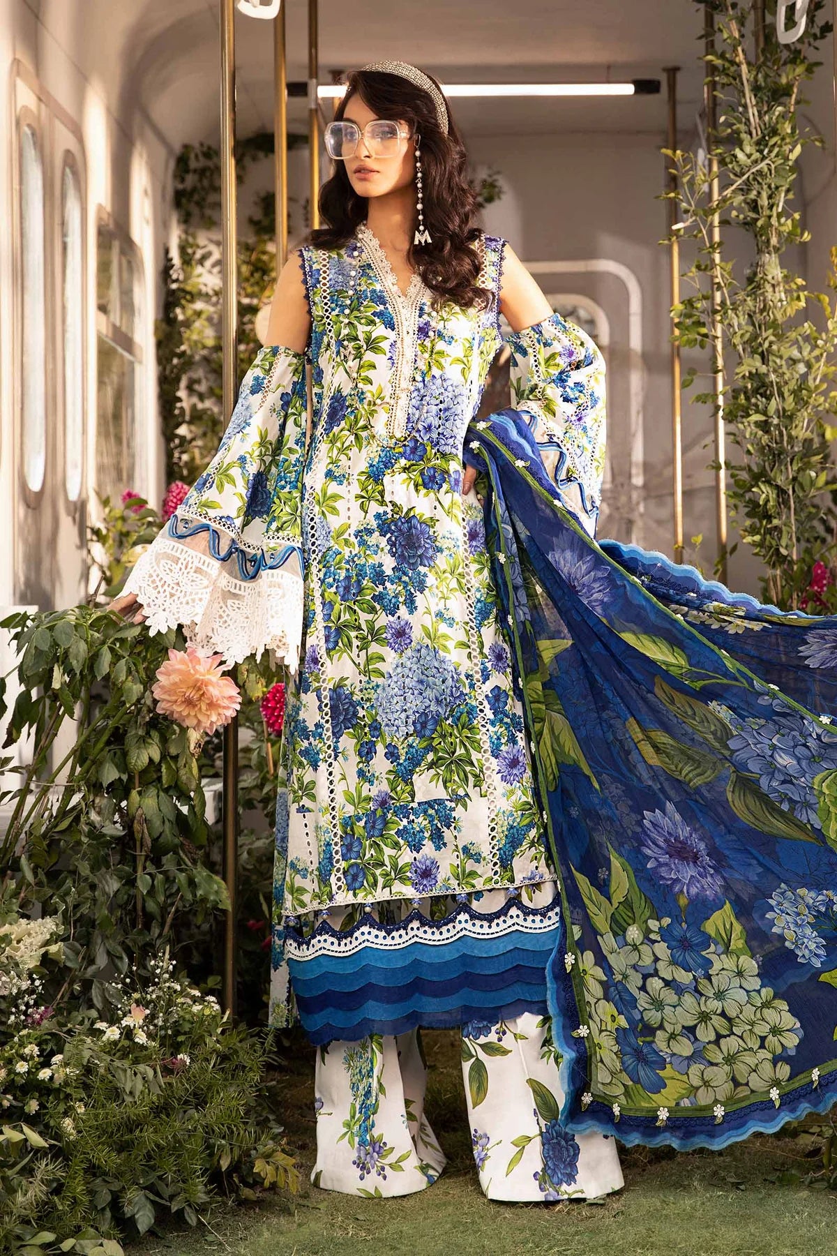 MPrints by Maria B Unstitched 3 Piece Embroidered Lawn Suit MB24P 2B - Summer Collection - Brand Mafia by Zonash