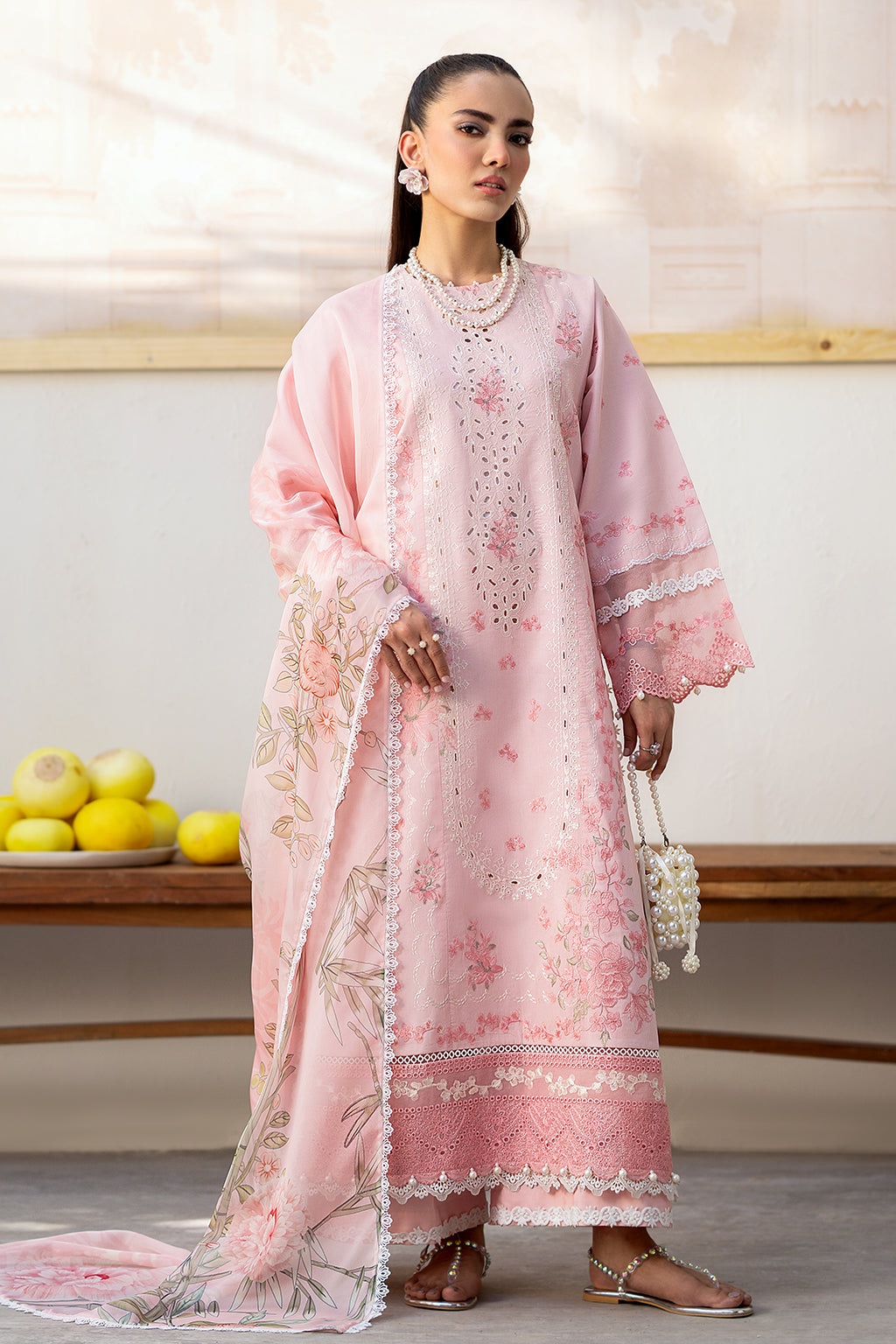 Saad Shaikh Unstitched 3 Piece Embroidered Lawn Suit SSK24E - PINK OASIS - Festive Collection - Brand Mafia by Zonash