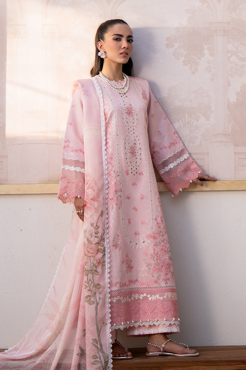 Saad Shaikh Unstitched 3 Piece Embroidered Lawn Suit SSK24E - PINK OASIS - Festive Collection - Brand Mafia by Zonash