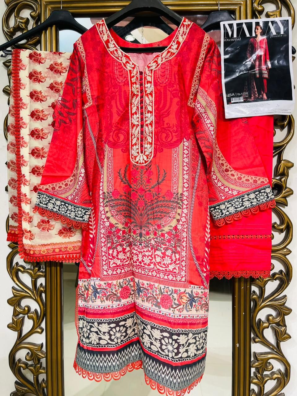 Mahay by Sana Safinaz Stitched 3 Piece Embroidered Lawn Suit SS23MH D-15A - Luxury Collection Brand Mafia by Zonash