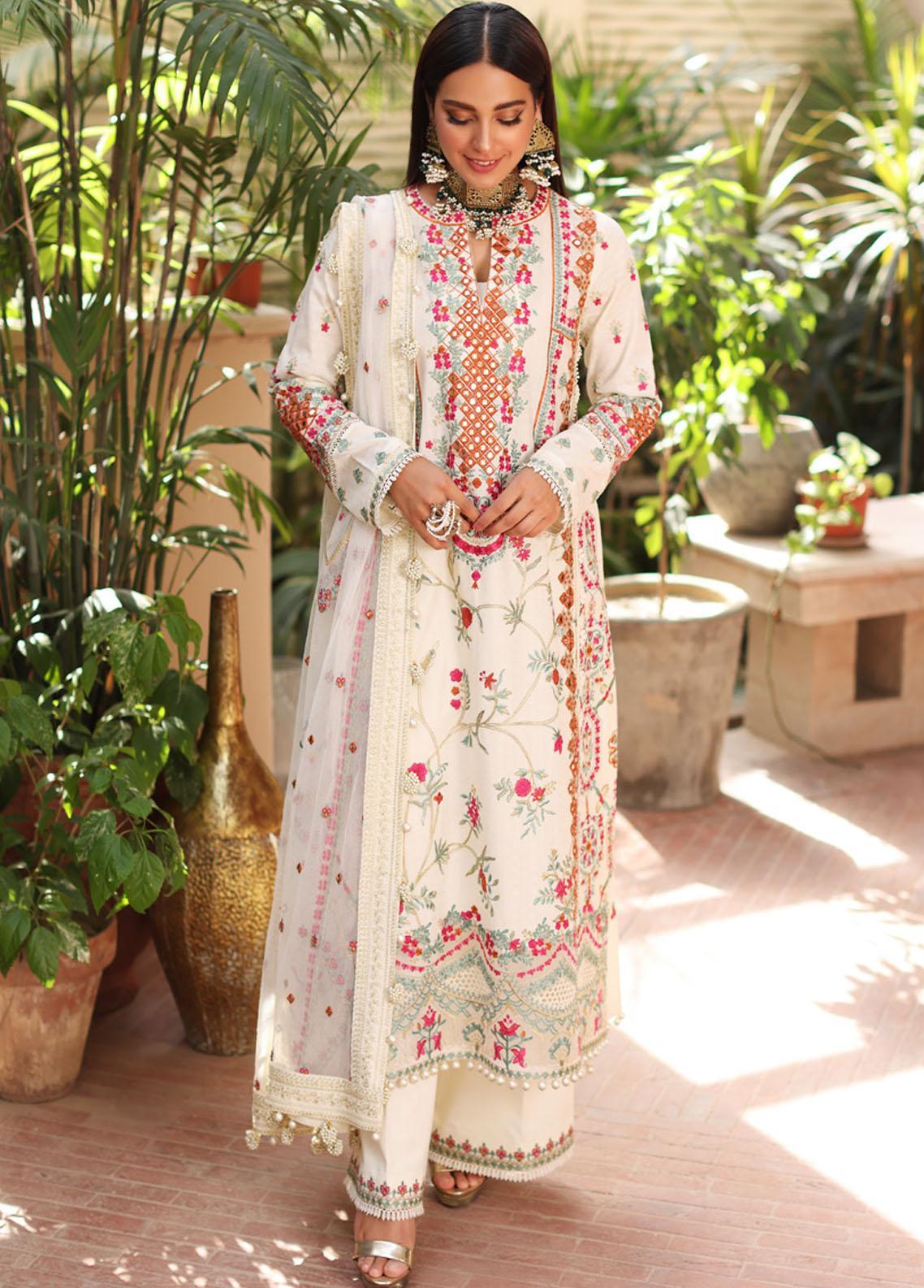 Manara Unstitched 3 Piece Embroidered Lawn Suit Gul-e-Chandni KML-01A- Luxury Collection Brand Mafia by Zonash