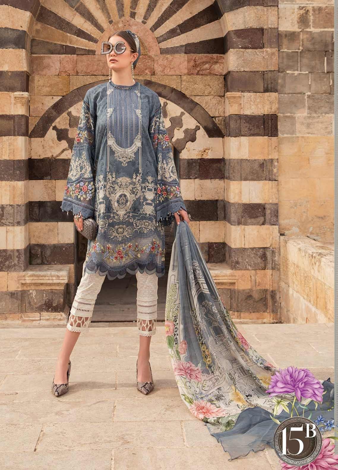 Maria B Unstitched 3 Piece Embroidered Lawn Suit MB21L 15-B - Summer Collection Brand Mafia by Zonash