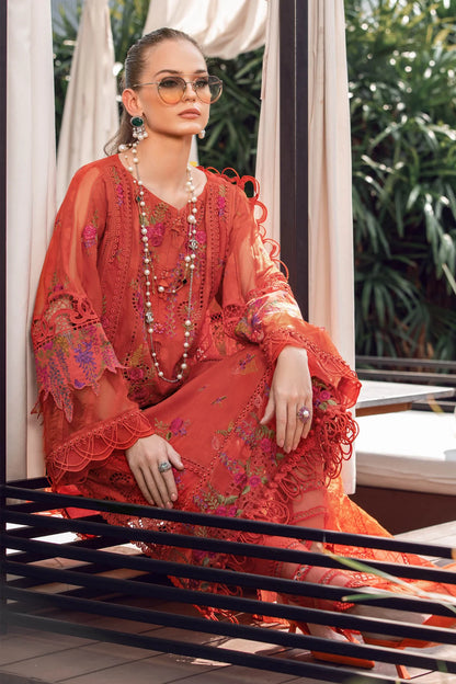 Maria B Unstitched 3 Piece Embroidered Lawn Suit MB23LE D-03 Imperial & Splendor - Brunt Orange - Eid Collection Brand Mafia by Zonash