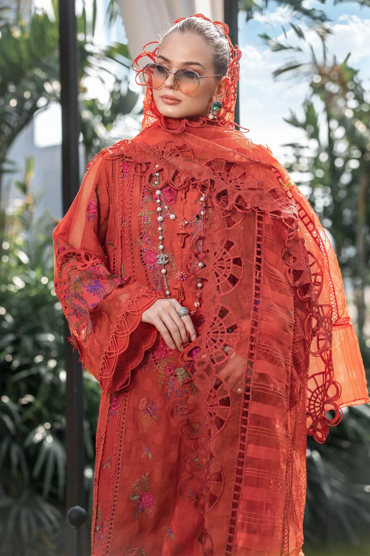 Maria B Unstitched 3 Piece Embroidered Lawn Suit MB23LE D-03 Imperial & Splendor - Brunt Orange - Eid Collection Brand Mafia by Zonash