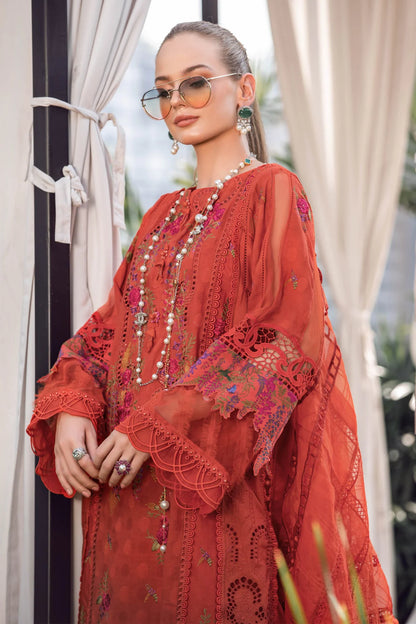 Maria B Unstitched 3 Piece Embroidered Lawn Suit MB23LE D-03 Imperial & Splendor - Brunt Orange - Eid Collection Brand Mafia by Zonash