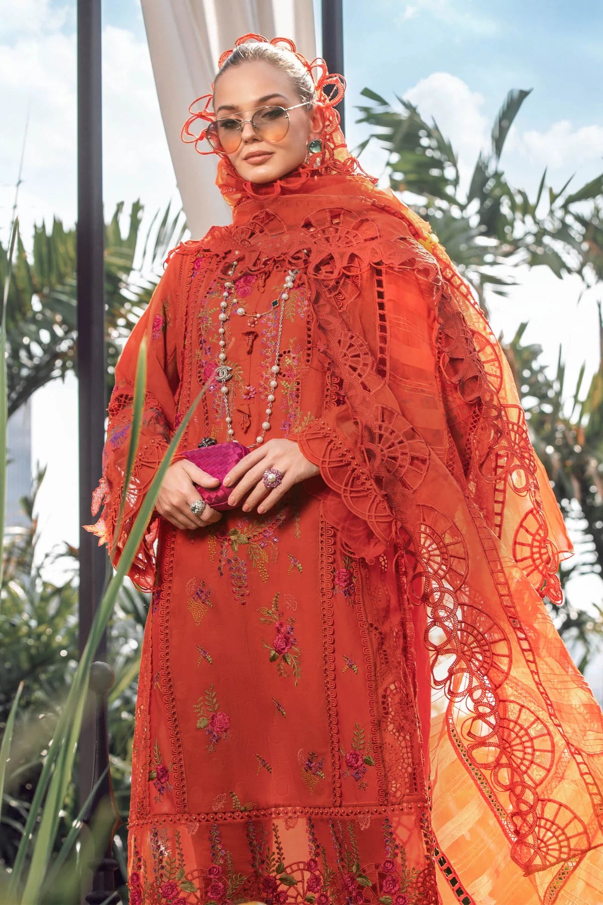 Maria B Unstitched 3 Piece Embroidered Lawn Suit MB23LE D-03 Imperial & Splendor - Brunt Orange - Eid Collection Brand Mafia by Zonash