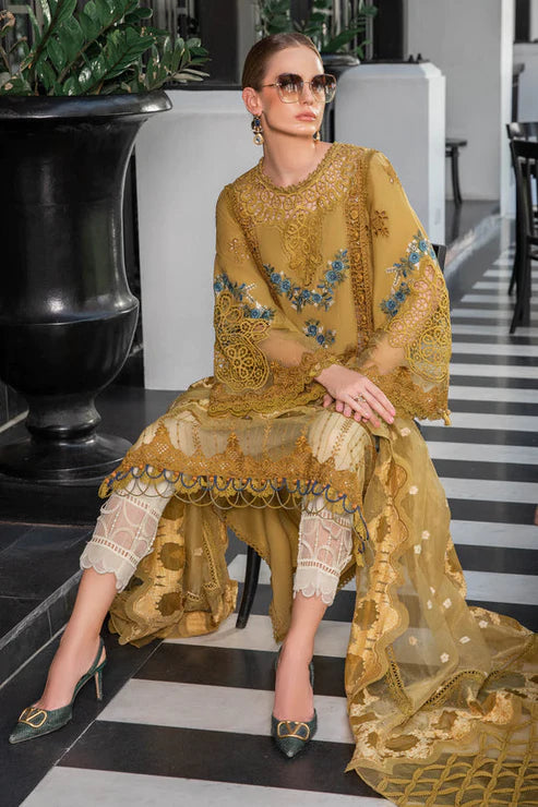 Maria B Unstitched 3 Piece Embroidered Lawn Suit MB23LE D-06 Royal Amber - Eid Collection Brand Mafia by Zonash