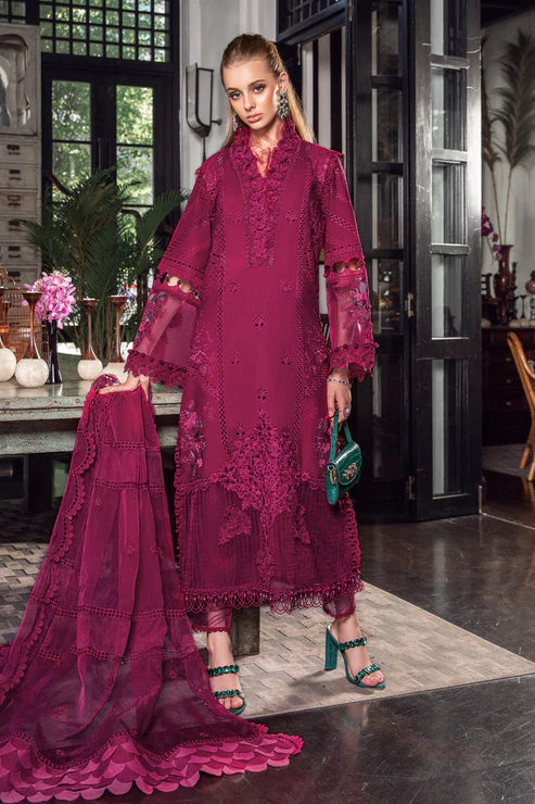 Maria B Unstitched 3 Piece Embroidered Lawn Suit MB23LE D-09 Scenic Scarlet - Eid Collection Brand Mafia by Zonash