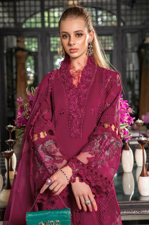 Maria B Unstitched 3 Piece Embroidered Lawn Suit MB23LE D-09 Scenic Scarlet - Eid Collection Brand Mafia by Zonash