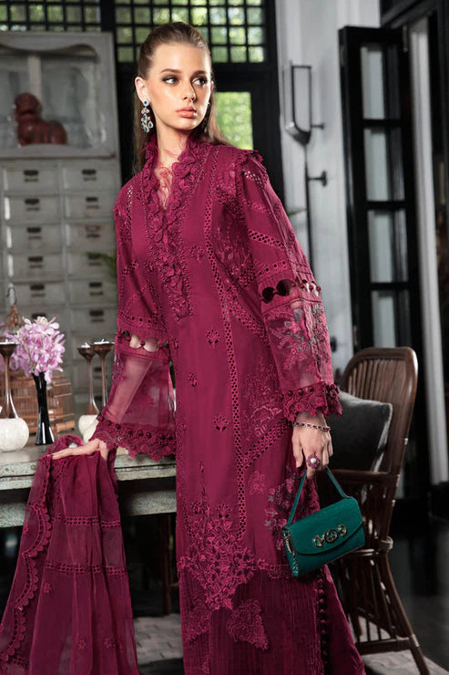 Maria B Unstitched 3 Piece Embroidered Lawn Suit MB23LE D-09 Scenic Scarlet - Eid Collection Brand Mafia by Zonash