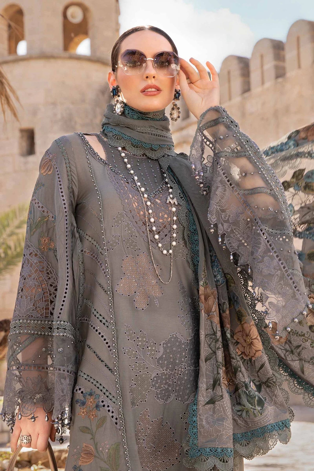 Maria B Unstitched 3 Piece Embroidered Lawn Suit MB24LL 07B - Luxury Lawn Collection Brand Mafia by Zonash