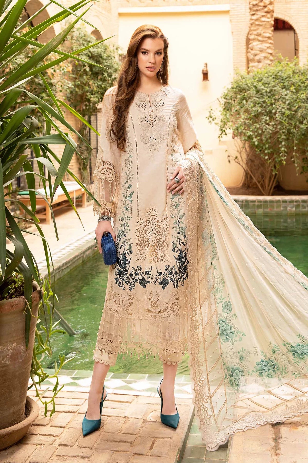 Maria B Unstitched 3 Piece Embroidered Lawn Suit MB24LL 14B - Luxury Lawn Collection Brand Mafia by Zonash