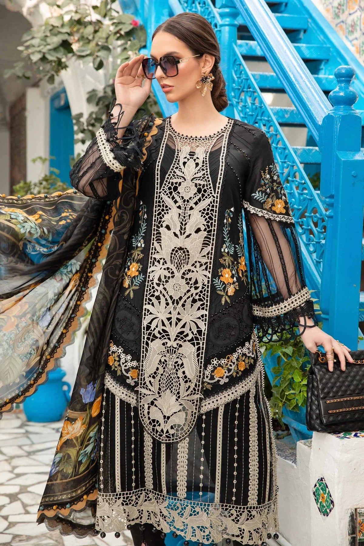 Maria B Unstitched 3 Piece Embroidered Lawn Suit MB24LL 15B - Luxury Lawn Collection Brand Mafia by Zonash