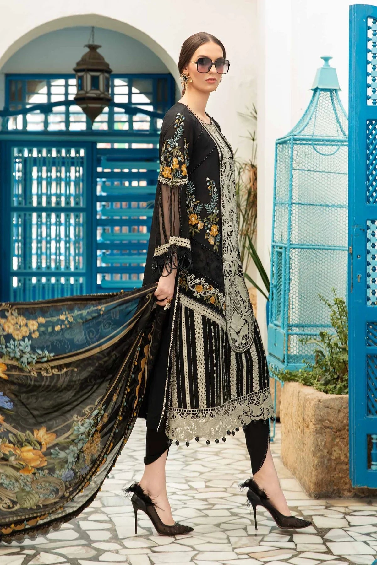 Maria B Unstitched 3 Piece Embroidered Lawn Suit MB24LL 15B - Luxury Lawn Collection Brand Mafia by Zonash