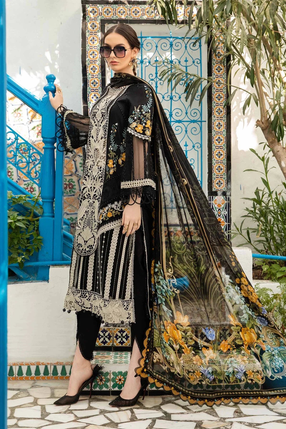 Maria B Unstitched 3 Piece Embroidered Lawn Suit MB24LL 15B - Luxury Lawn Collection Brand Mafia by Zonash