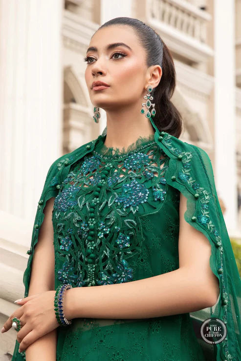 Maria B Unstitched 4 Piece Embroidered Chiffon Suit MB23SC D8 Emerald Green - Luxury Collection Brand Mafia by Zonash