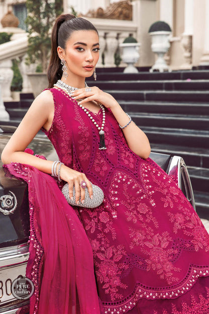 Maria B Unstitched 4 Piece Embroidered Chiffon Suits MB23SC D7 Magenta Pink - Luxury Collection Brand Mafia by Zonash