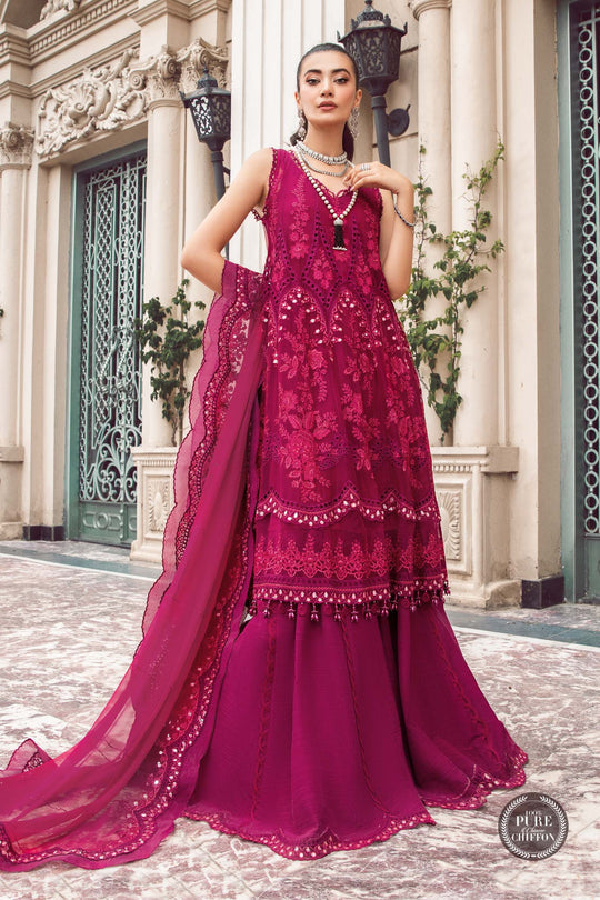 Maria B Unstitched 4 Piece Embroidered Chiffon Suits MB23SC D7 Magenta Pink - Luxury Collection Brand Mafia by Zonash