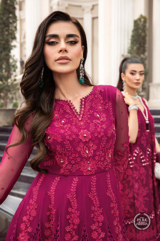 Maria B Unstitched 4 Piece Embroidered Chiffon Suits MB23SC D7 Magenta Pink - Luxury Collection Brand Mafia by Zonash